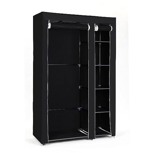 SONGMICS Kleiderschrank, Stoffschrank, Faltschrank mit Kleiderstange, Ablagen, Überzug, für Schlafzimmer, Garderobe, 110 x 45 x 175 cm, schwarz LSF007