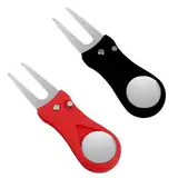 JIYIN 2 Stück Golf Pitchgabel, Golf Reparatur Pitchgabel mit mit Pop-up-Taste und Ball Marker Golf Divot Reparatur Werkzeug Faltbare Edelstahl Golf Pitchgabeln für Golf Club-Sport (Schwarz+Rot)