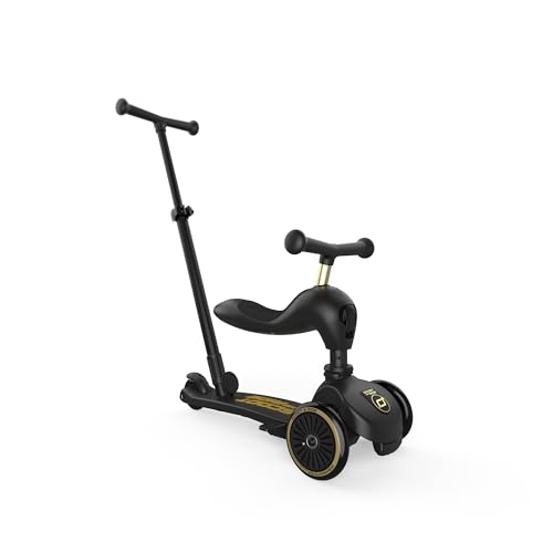 Scoot & Ride Highwaykick 1 Push and Go Kickboard mit Sitz Kinderroller Scooter 2in1 Laufrad mit Lenkstange ab 1 2 Jahren mitwachsend Höhenverstellbar werkzeuglos (Black & Gold (Limited Edition))