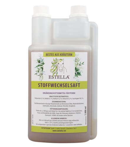 ESTELLA Stoffwechselsaft (1Liter) I Stoffwechsel Pferd, hoch konzentrierter Kräuterextrakt, Kräutersaft mit Brennnessel, unterstützt die Niere und Leber des Pferdes