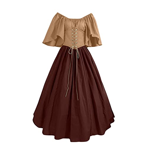 Caxndycing Mittelalter Kleid Damen Lang 18 Jahrhundert Renaissance Altmodische Vintage Trompetenärmel Kleid Vintage Historisches Trompetenärmel Kleid Partykleid Fasching Karneval kostüm