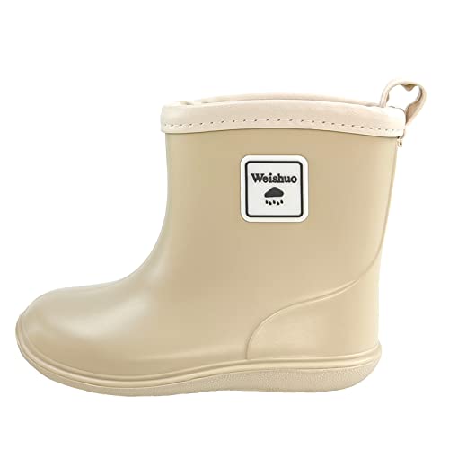 Weishuo Gummistiefel Kinder Wasserdichte Stiefel Regenschuhe für Kleinkinder Jungen Mädchen 1-8 Jahre, Herstellergröße 15, EU-Größe 23, Grauweiß