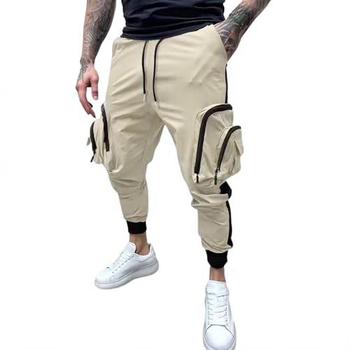 WKAYsIV Herren wasserdichte Wanderhose Herren Hose Sommer Leicht Skinny Arbeitshose Outdoor Trendy Lange Hose Fitnesshose Herren Trainings Hosen(Khaki,XXL)