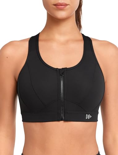 Yvette Sport BH Starker Halt Vorderverschluss Große Größe Mesh Ringerrücken für Lauf Joggen Reiten, Schwarz, 2XL, Große Größen