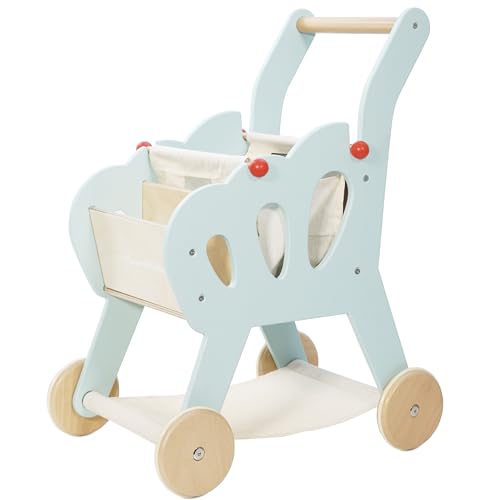 Le Toy Van – Honeybake Einkaufswagen aus Holz mit abnehmbarer Tasche | Supermarkt-Rollenspiel Lebensmittelladen TV316