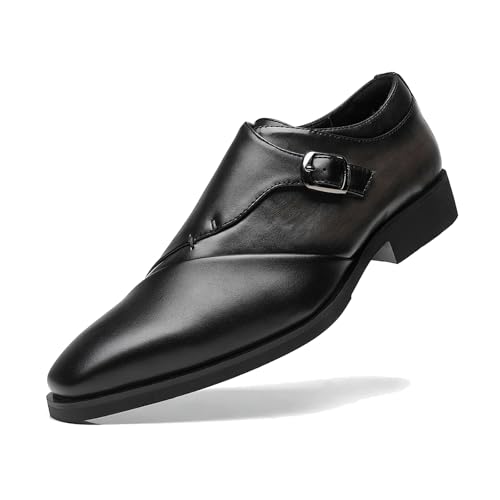 SANNAX Herren Single Strap Monkstrap Schuhe Plain Toe Anzugschuhe Business Lederschuhe Modern Freizeitschuhe Formale Hochzeit Schuhe