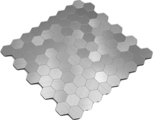 Mosaik Fliese selbstklebend Aluminium silber metall Hexagon metall für WAND KÜCHE FLIESENSPIEGEL THEKENVERKLEIDUNG Mosaikmatte Mosaikplatte