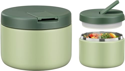 Itslife Thermobehälter für Essen 350ml Edelstahl Warmhaltebebehälter, Kinder auslaufsicherer Lunchbehälter mit Schnallenabdeckung, Weithals, Isolierung, geeignet für kaltes&heißes Essen Grün