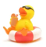 Duckshop I Badeente im Schwimmreif I Quietscheente I Quietscheentchen L: 8 cm I Spielzeug für Babies und Kinder I Badespielzeug für die Badewanne I Geschenk für Urlauber