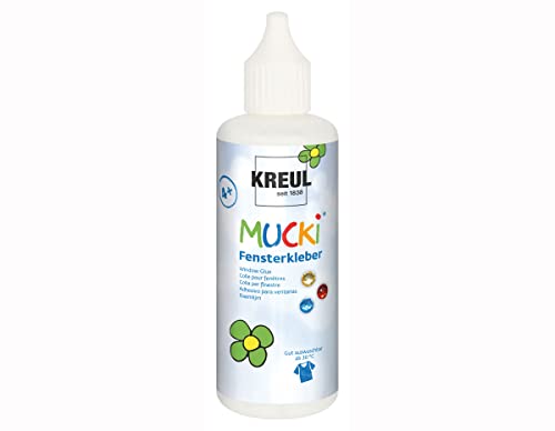 KREUL 42801 - Mucki Fensterkleber, 80 ml Flasche, parabenfrei, glutenfrei, laktosefrei, vegan, lösemittelfrei, geruchslos, auswaschbar, geeignet um Dekoration und Bastelarbeiten auf Fenster zu kleben