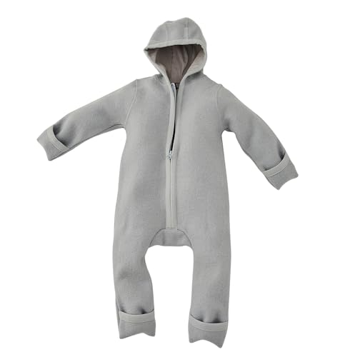 ALAVYA HOME® WALKOVERALL, Baby Wollwalk-Overalls aus Natur 100% Bio-Schurwolle Wollfleece mit Reißverschluss, Walk Woll-Anzug für Kleinkind und Baby - Pastel Grau 62/68