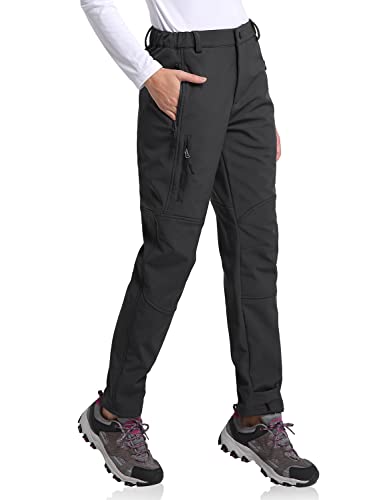 BALEAF Damen Wanderhose Thermo wasserdichte Outdoorhose Winddichte Lange Softshellhose Winter Gefüttert Skihose Snowboardhose Trekkinghose Schwarz L