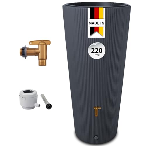 4rain Vaso 2in1 Decor Regentonne 220 Liter Graphite Grey inkl. Kunststoff-Auslaufhahn und Fallrohranschluss - Regenfass, Regenwassersammler, Regenwassertank, Wasserbehälter, Wassertank, Regensammler
