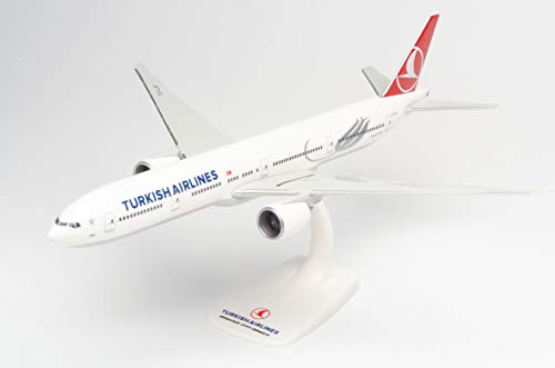 herpa 613057 – Boeing 777-300ER, TC-LJK "Izmir", Turkish Airlines, Modell Flugzeug mit Standfuß, Miniaturmodelle, Kleinmodell, Sammlerstück, Detailgetreu, Kunststoff, Mehrfarbig - Maßstab 1:200