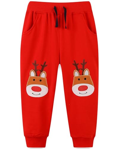 MUJOQE Jungen Weihnachten Jogginghose Baumwolle Kinder Rentier Sweathose Christmas Sporthose Warm Jogger Hose 98