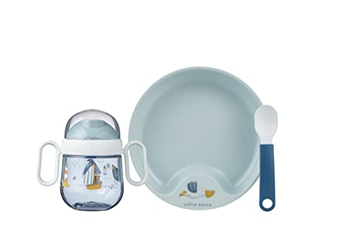 Mepal – Baby 3er Geschirrset Mio – Inklusive auslaufsicherem Trinkbecher, Lernteller & Lernlöffel – Spülmaschinengeeignet & BPA frei – 3er Set – Sailors Bay