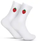 MEJOSER Socken Erdbeeren Geschdenk 36-42 Baumwolle Tennissocken Damen Herren Weihnachten Lustige Sportsocken Geschenke für Frauen Mama Freundin Geburtstag Hochzeit Crew Socks Accessoires