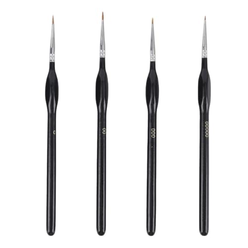 JIADEXIN Feine Detail Pinsel Set - 4 Stück Miniatur Pinsel Zeichenpinsel Schwarz Künstlerpinsel Malen für Künstler, für Acryl, Öl, Aquarell, Nail Art (Größen 0, 00, 000, 00000)