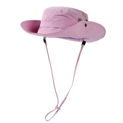 Sonnenhut Damen UV Schutz 50 mit Pferdeschwanzloch Faltbar Wasserdichte Safari Hut Herren Outdoor Wanderhut Boonie Hat Breitkrempe tropenhut Sonnenhut zum Angeln Pckable & Verstellbar Rosa M/L 57-60CM