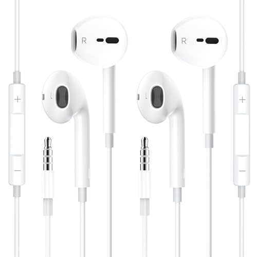 2er-Pack Kopfhörer mit Kabel, In-Ear-Kopfhörer mit Mikrofon und Lautstärkeregler, HiFi-Stereo-Ohrhörer mit Geräuschisolierung und universellem 3,5-mm-Stecker für Samsung, iPhone, iPod, PC, Laptop usw.