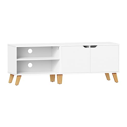 VASAGLE TV-Schrank LTV027T46, 140 cm lang, mit 2 Türen, verstellbares Regal, für Fernseher bis zu 65 Zoll, Wohnzimmer, Esszimmer und Schlafzimmer, Weiß