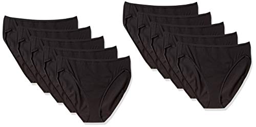 Amazon Essentials Damen Slip aus Baumwolle mit hohem Beinschnitt (in Übergröße erhältlich), 10er-Pack, Schwarz, 38