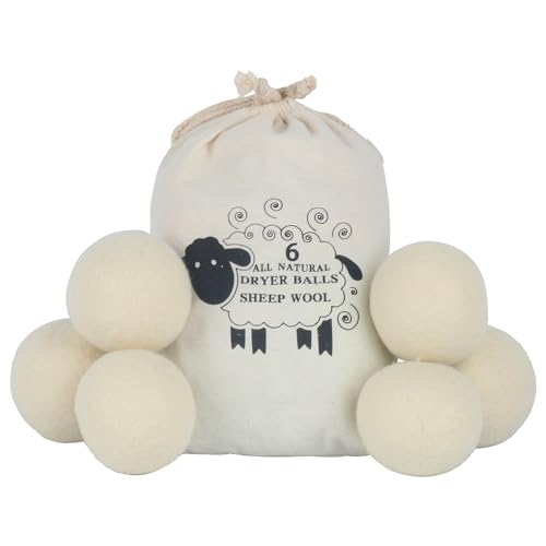 6 Stk Trocknerball aus natürlicher Wolle,Trocknerbälle für Wäschetrockner,7 cm Wiederverwendbar Wäschetrockner Wool Dryer Balls, Antistatisch & Trocknungszeit Verkürzt