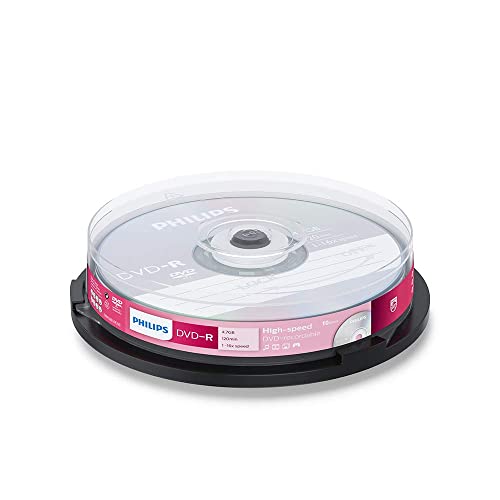 Philips DVD-R Rohlinge (4.7 GB Data/120 Minuten Video, 16x High-Speed-Aufnahme, 10er Spindel)