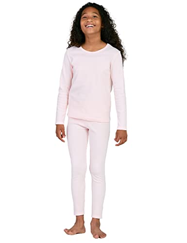 LAPASA Mädchen Thermounterwäsche Set 100% Baumwolle - warmes Unterwäsche Set für Kinder, Pyjamaset - Leggings und Langarmshirt (Thermoflux G09), Baby Pink, 7-8 Jahre