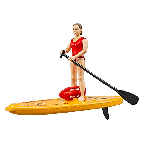 bruder 62785 - Bworld Life Guard mit Stand up Paddle - 1:16 Rettungsschwimmerin Paddleboard Wasser-Spielzeug Rettungsdienst