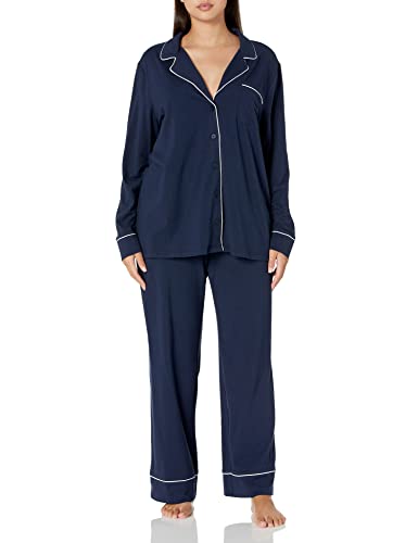 Amazon Essentials Damen Schlafanzug-Set Baumwollmodal Langärmliges Hemd Und Lange Hose (Erhältlich In Übergröße), Marineblau, L