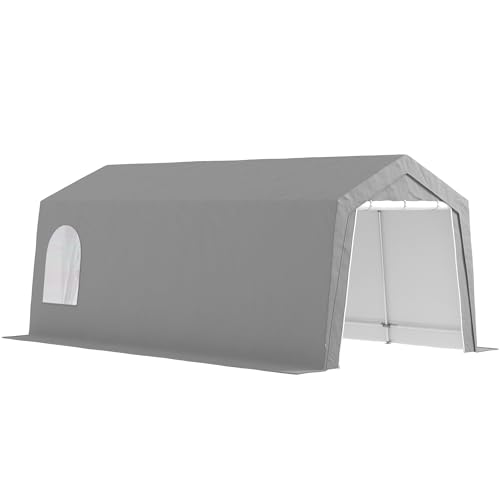 Outsunny Garagenzelt, wasserdicht Zeltgarage mit Türen, Fenster, Anti-Staub-Fahrradabdeckung, Gerätehaus, Gerätezelt Schuppen für Außenbereich, Terrasse, Garten, ca. 300 x 600 x 250 cm, Hellgrau