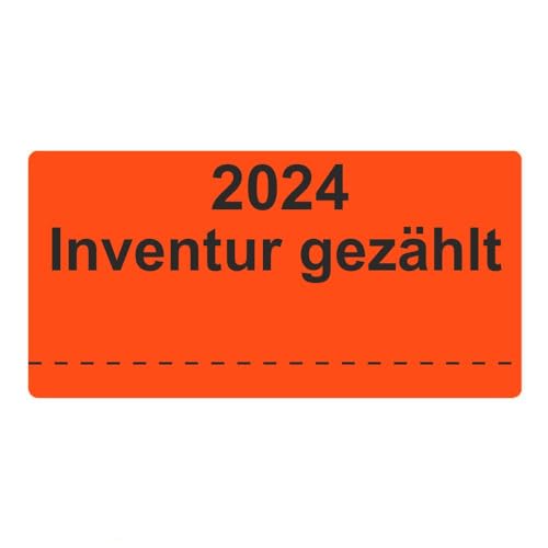 Inventuretiketten, Inventuraufkleber 2024 Inventur gezählt - 100 x 50 mm - 500 Stück (Leuchtrot)