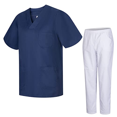 MISEMIYA - Unisex-Schrubb-Set - Medizinische Uniform mit Oberteil und Hose 817-8312-BLANCO - Small, Marineblau