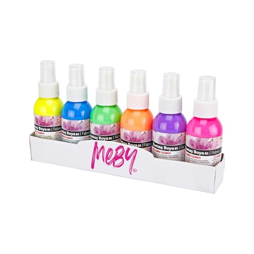 NEON-Textilsprühfarben-Set für helle Textilien. 6-Farben je 100 ml. T-Shirt Farben in Sprühflaschen. Einfache Fixierung & waschbeständig bis 40°C. Fluoreszierende Effekte auf Stoff (6-NEON-Farben)