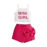 biJerou Kinder-Minigirl-Anzug mit ärmellosen Hosenträgern und Shorts mit Buchstabendruck und Schleife Kleidung Neugeborene Junge (White, 6-12 Months)