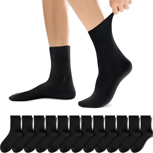 YouShow Socken Herren 43-46 Schwarz Baumwolle Sportsocken für Herren 12 Paar Atmungsaktive Lange Business