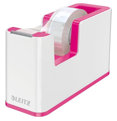 Leitz Klebeband-Tischabroller, Fester Stand, Klebebandabroller inkl. Klebeband, Weiß/Pink, Duo Colour, WOW, 53641023