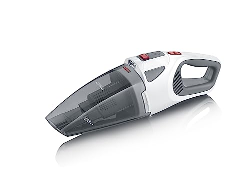 SEVERIN 4-in-1 Akku-Handstaubsauger, kabelloser Nass- & Trockensauger für Autositze, Handsauger für Tierhaare & Flüssigkeiten, bis zu 30 Min Laufzeit, weiß-grau/rot, HV 7146