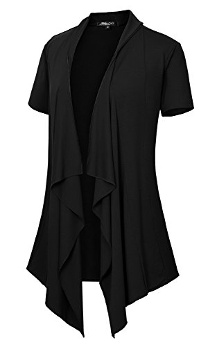 Urban Coco Damen kurz Ärmel vorne offen drapieren lose Strickjacke klein schwarz
