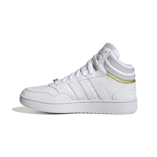 adidas Hoops 3.0 Mid Basketballschuhe für Damen, Ftwr White/Ftwr White/Gold Metallic, 42 EU