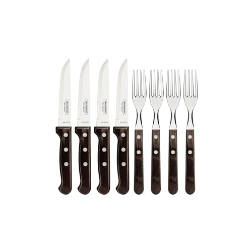 Tramontina Steakbesteck "Gaucho", Set 8-teilig, mit 4 Steakmessern und 4 Steakgabeln, Edelstahl, Echtholzgriff, FSC