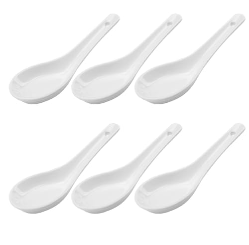 LATRAT 6 Stück Suppenlöffel Keramik, Suppenlöffel, Löffel Set Porzellan, Servierlöffel für Reisschalen, Ramen, Vorspeisen, Desserts, Weiß
