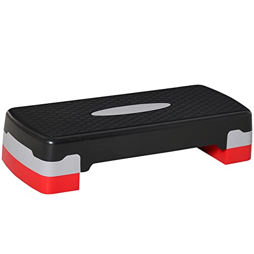 HOMCOM Steppbrett Aerobic Fitness Heimtrainer Stepper 2-stufig höhenverstellbar(10/15 cm) geeignet für den Heim und Bürogebrauch Schwarz+Grau+Rot 68 x 29 x 15 cm