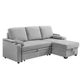 VASAGLE Sofa L Form, Schlafsofa, Couch, Bettsofa mit Stauraum, Getränkehalter, Schlaffunktion, modern, für Wohnzimmer, Schlafzimmer, hellgrau LCS801M01V1