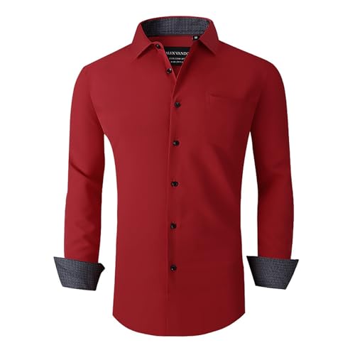 WKAYsIV Hemd Herren Seersucker Business Casual Wrinkle Untucked Stretch Shirts Kurzärmeliges Hemd Herren(Rot,XL)