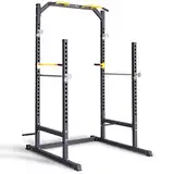 SportPlus Power Rack mit Klimmzug-Station, Dip-Station, Langhantelablage, Haltevorrichtungen zur Ablage von Gewichten, stabile und Massive Stahlrohrkonstruktion, Power Cage, schwarz gelb