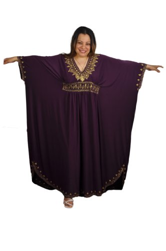 Damen Kaftan im Oriental Style, Einheitsgröße: M bis 3XL (40-58), (Lila/Gold)