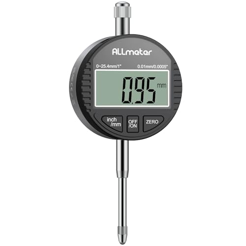 ALLmeter Digitale Messuhr 0,01 mm / 0,0005'', Präzise Messuhr Digital mit LCD-Display, Messbereich 0–25,4 mm (1''), Umschaltbar zwischen mm/Zoll, Ideal für Maschinenbau, 3D Drucker Messuhr, Schwarz