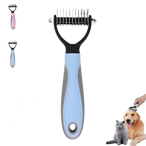 Pawmingle Katzenbürste, Pawmingle Enthaarungskamm, Pawmingle Selbstreinigende Zupfbürste for Katzen und Hunde, Haustierzubehör(Blue,Large)